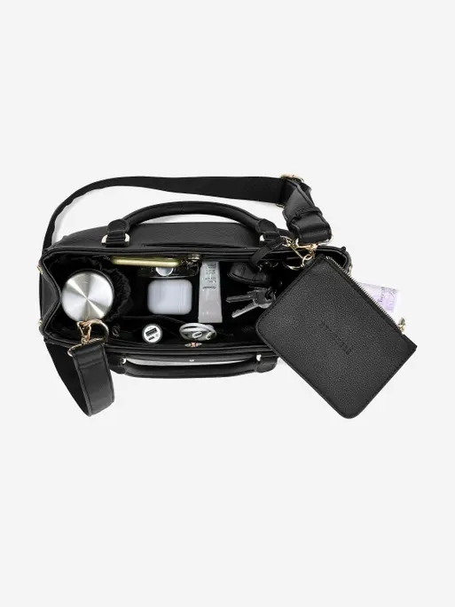 Black handbag with shoulder strap best sale
