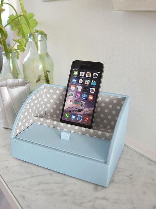 STACKER MINI CHARGING VALET AQUA/GREY POLKA DOT