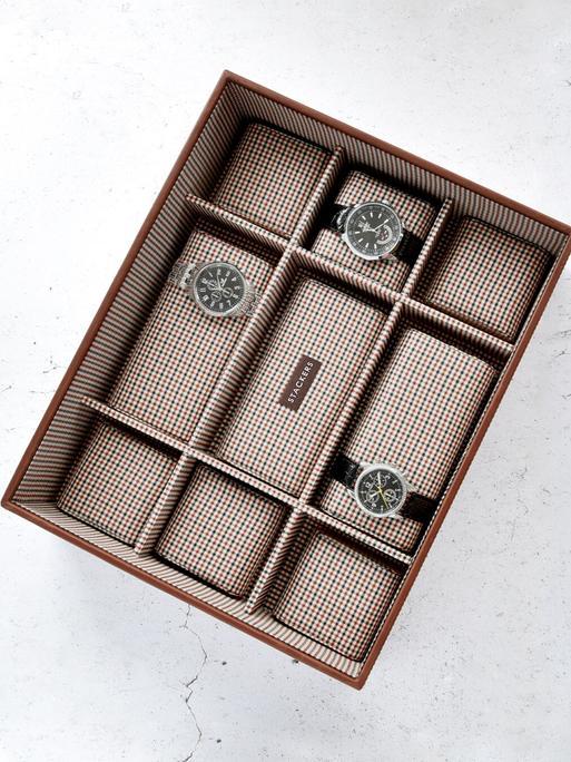 STACKER WATCHBOX 15 PC OPEN TAN CHECK