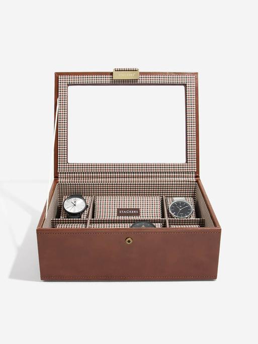 STACKER WATCHBOX 8 PC TOP TAN WITH CHECK