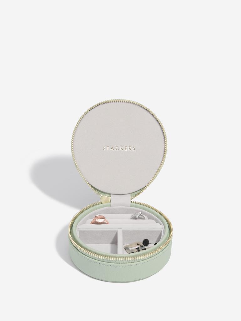 Sage Green Round Zipped Jewellery Box