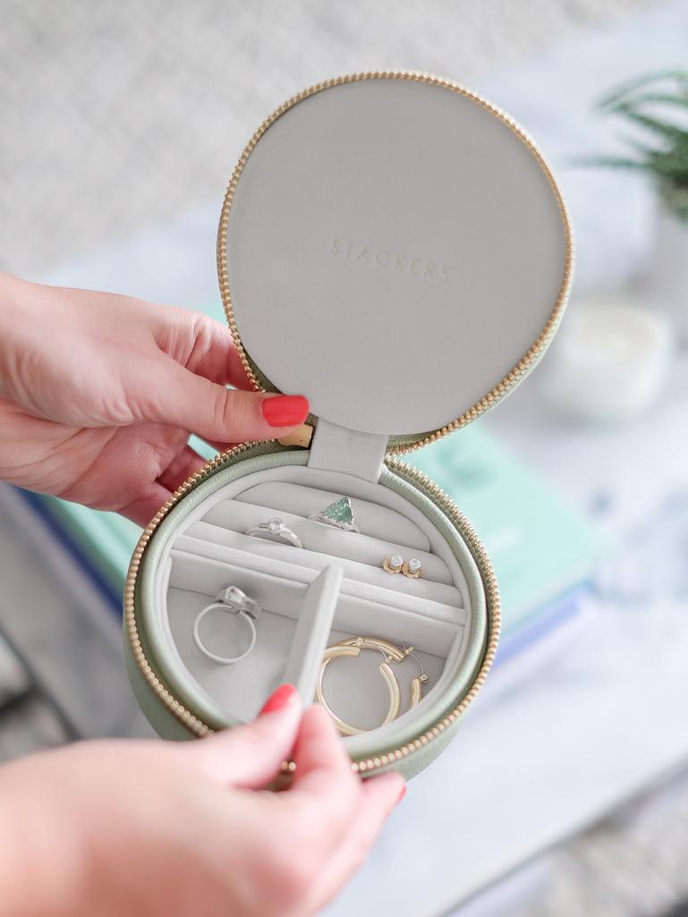 Sage Green Round Zipped Jewellery Box