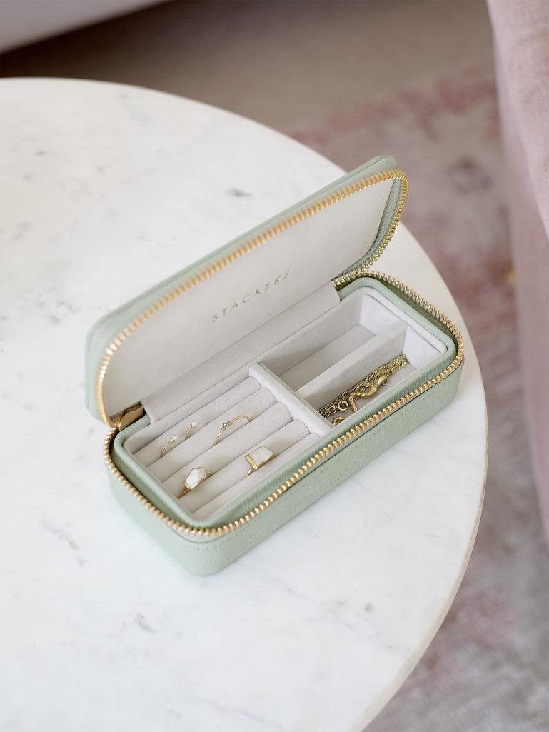 Sage Green Medium Zipped Travel Jewellery Box