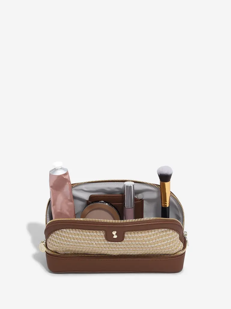 Tan Raffia Cosmetic Bag