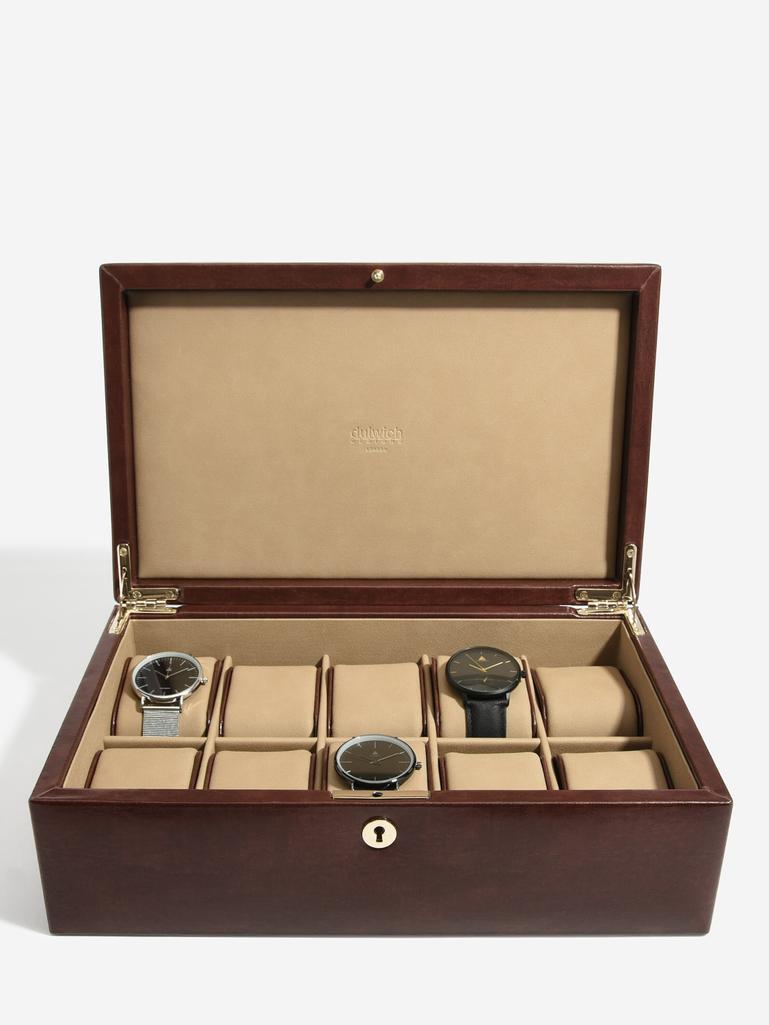 Windsor Chestnut Brown 10 Piece Watch Box