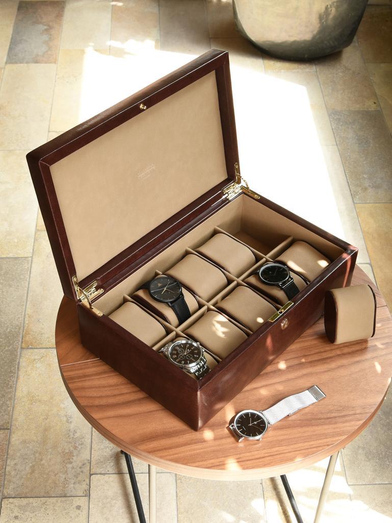 Windsor Chestnut Brown 10 Piece Watch Box