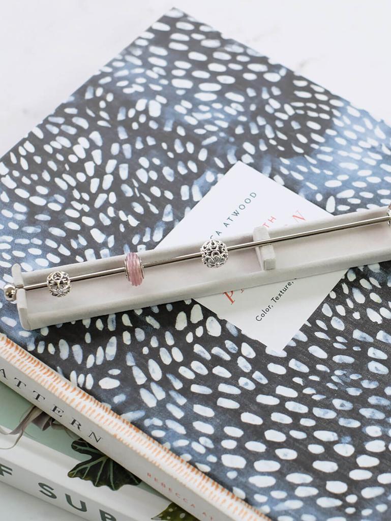 Long Grey Velvet Charm Bar
