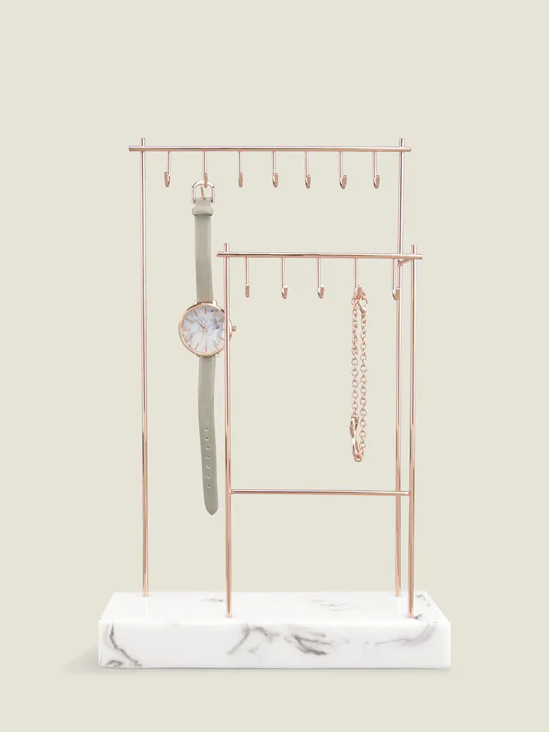 Large Rose Gold 12 Hook Jewellery Stand