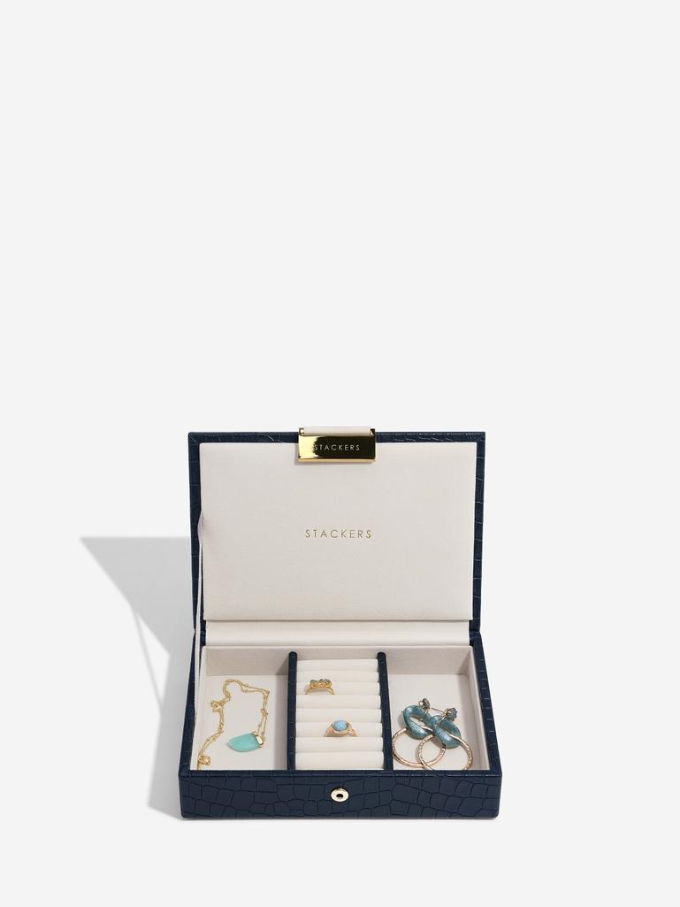 Navy Croc Mini Jewellery Box Lid
