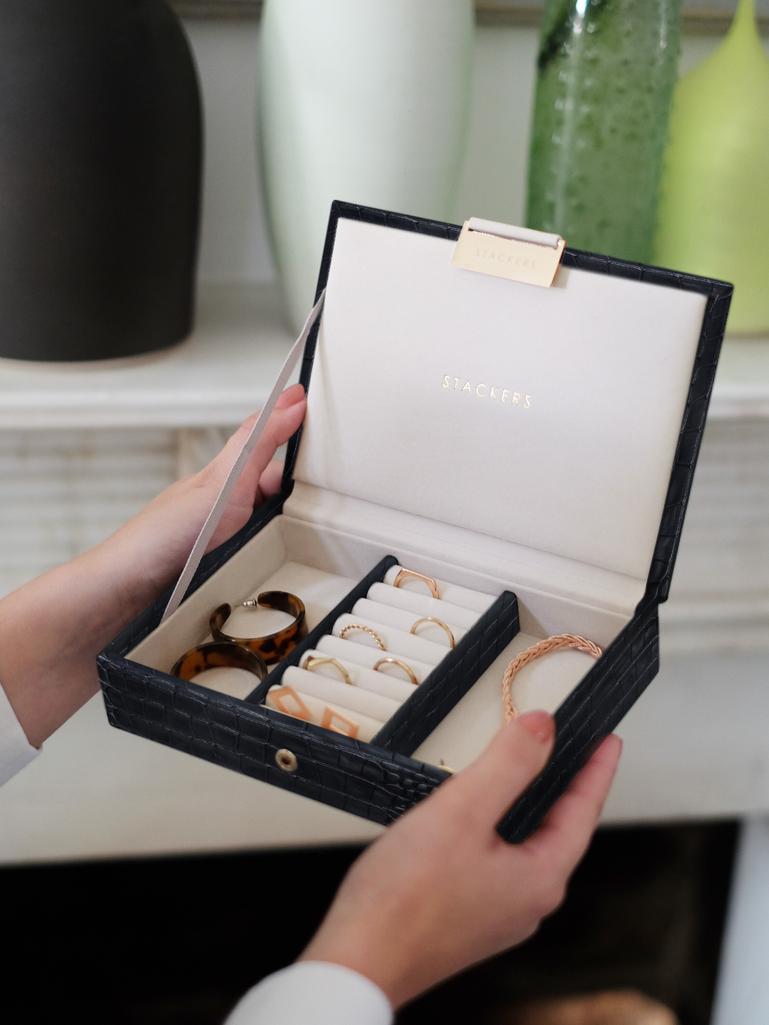 Navy Croc Mini Jewellery Box Lid