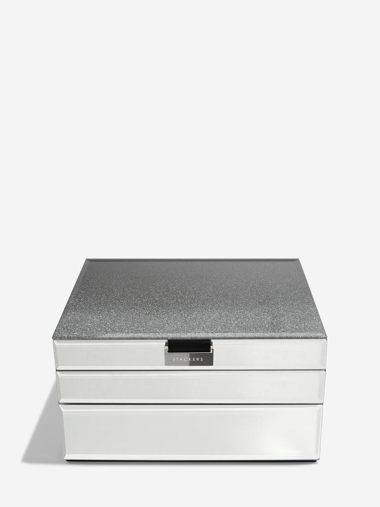 Graphite Glitter Glass Classic Jewellery Box Set of 3