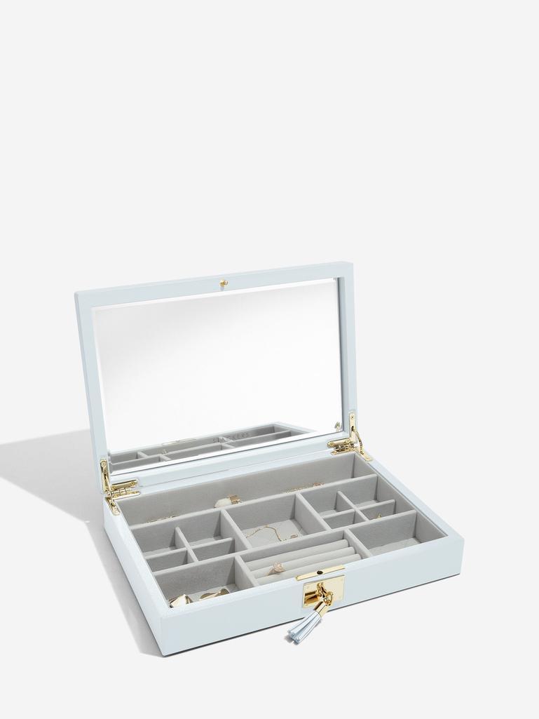 Szkatułka na biżuterię Loves Luxury błękitna z pokrywką i lusterkiem