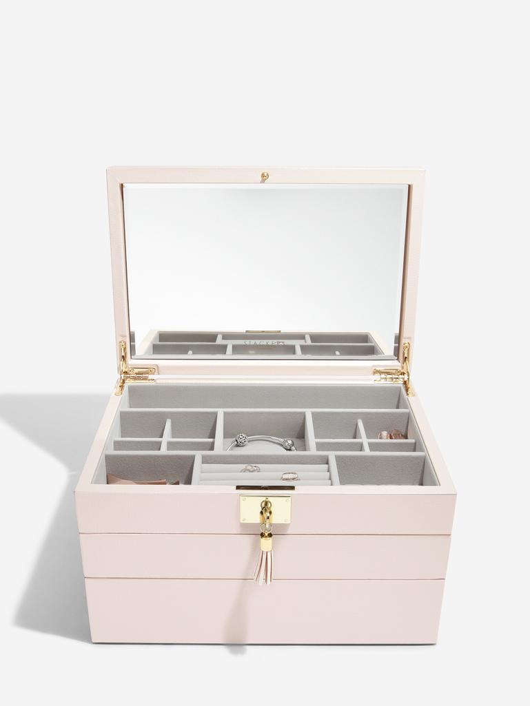 Szkatułka na biżuterię Loves Luxury potrójna jasnoróżowa