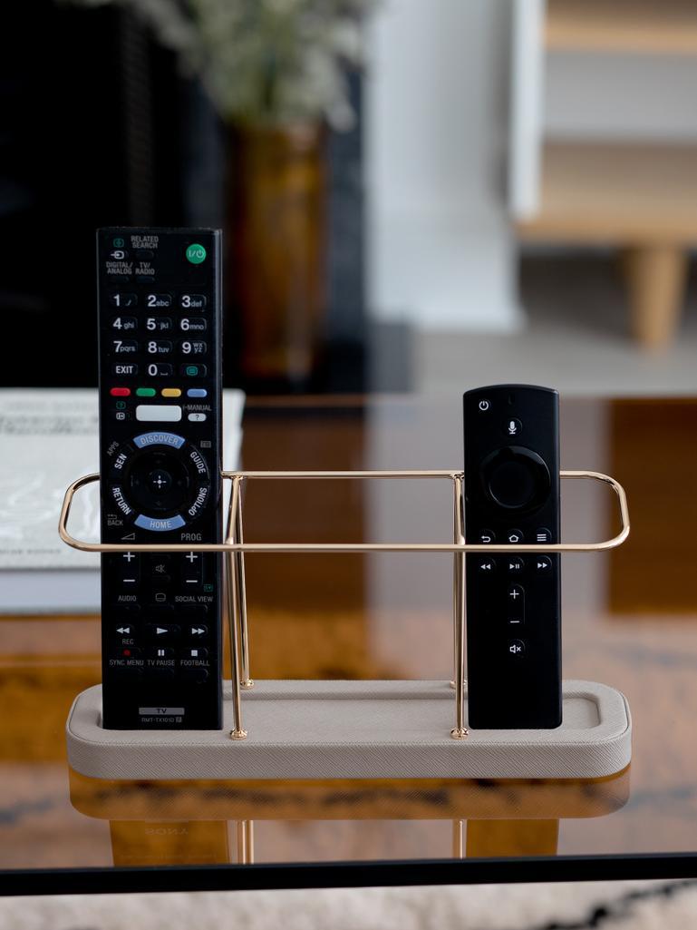 Taupe & Gold 3 Section Remote Control Holder