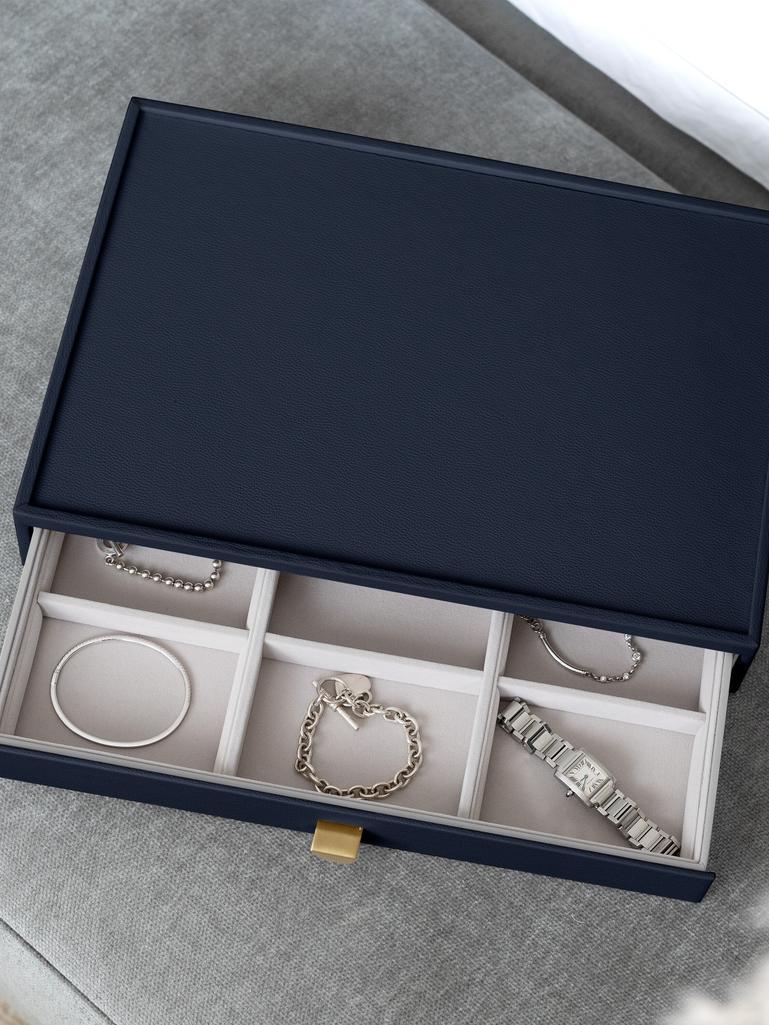 Szkatułka na biżuterię Stackers Pebble 9 komorowa supersize granatowa z szufladą