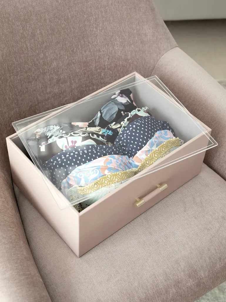 Blush Pink Storage Box with Handle and Acrylic Lid