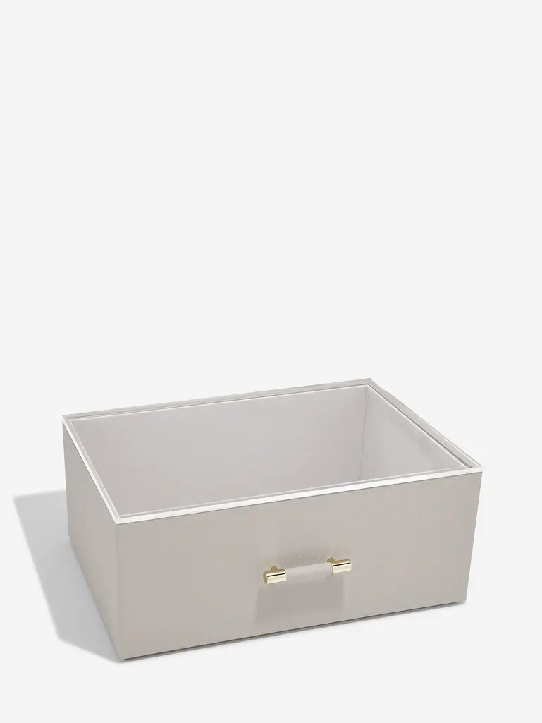 Taupe Storage Box with Handle and Acrylic Lid