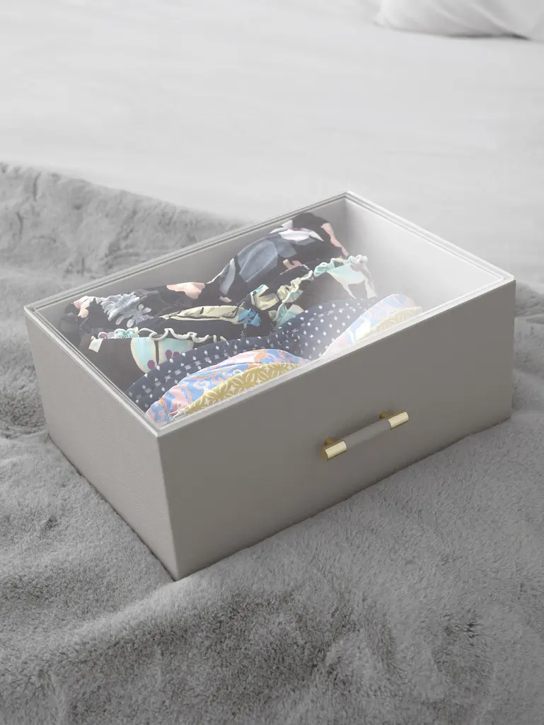 Taupe Storage Box with Handle and Acrylic Lid