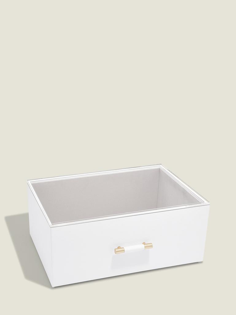 Pebble White Storage Box with Handle and Acrylic Lid