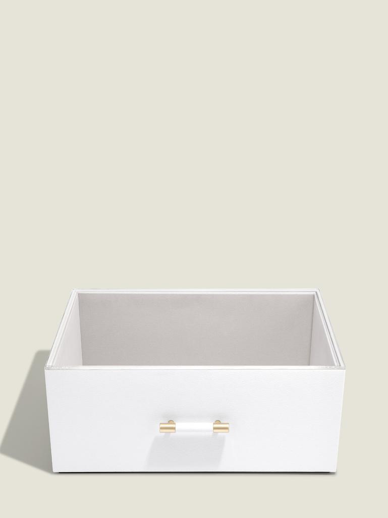Pebble White Storage Box with Handle and Acrylic Lid
