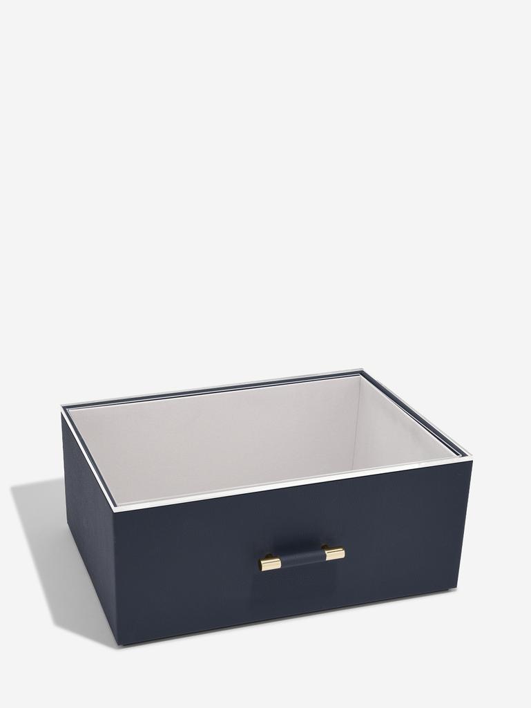 Navy Blue Storage Box with Handle and Acrylic Lid