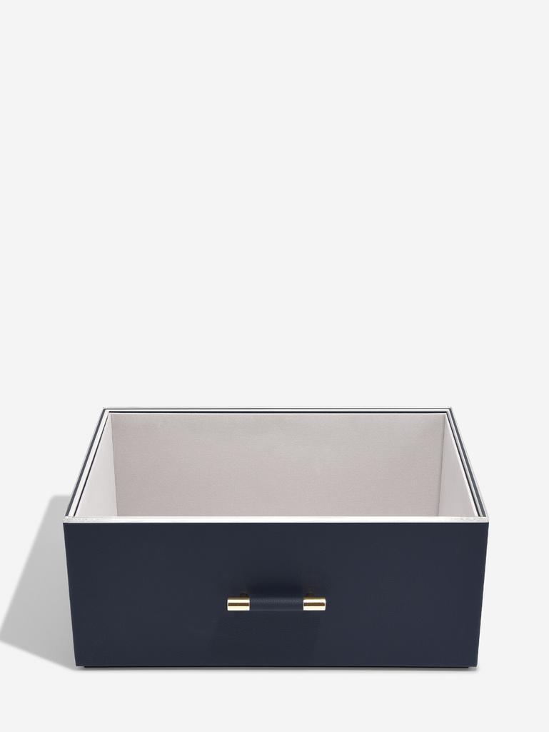 Navy Blue Storage Box with Handle and Acrylic Lid