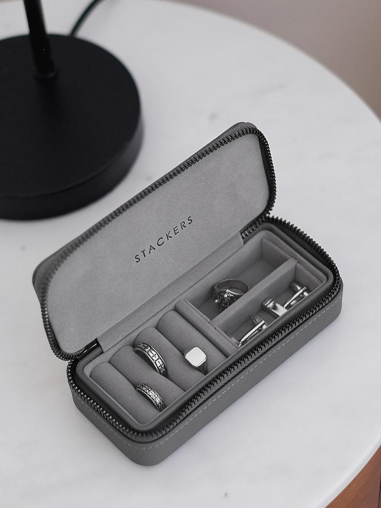 Slate Grey Medium Zipped Travel Jewellery Box - Men's