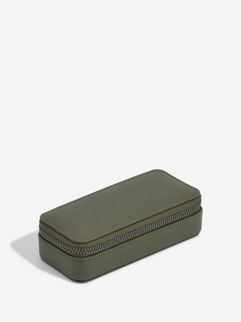 Olive Green Medium Zipped Travel Jewellery Box - Men's