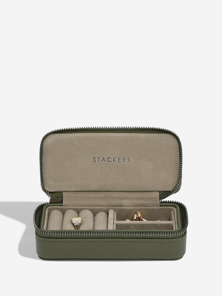Olive Green Medium Zipped Travel Jewellery Box - Men's