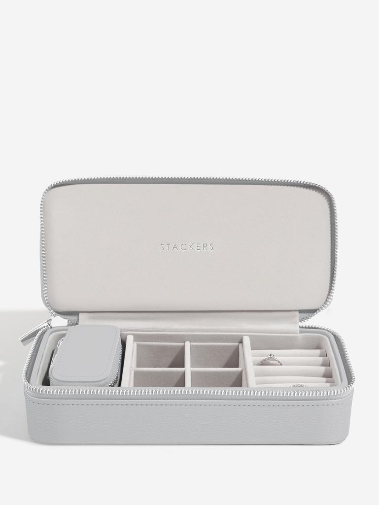 Pebble Grey Large Zipped Travel Jewellery Box