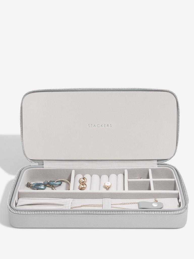 Pebble Grey Sleek Necklace Zipped Travel Jewellery Box