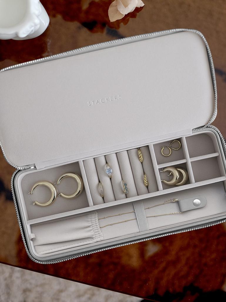 Pebble Grey Sleek Necklace Zipped Travel Jewellery Box