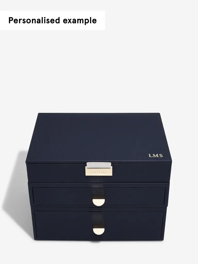 Navy Classic Jewellery Box 2-Drawer Set