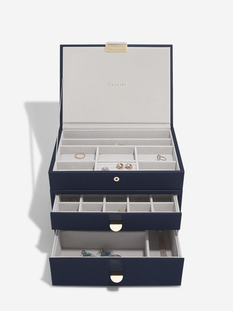 Navy Classic Jewellery Box 2-Drawer Set