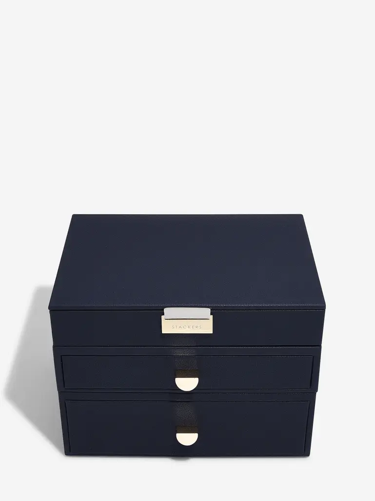 Navy Classic Jewellery Box 2-Drawer Set