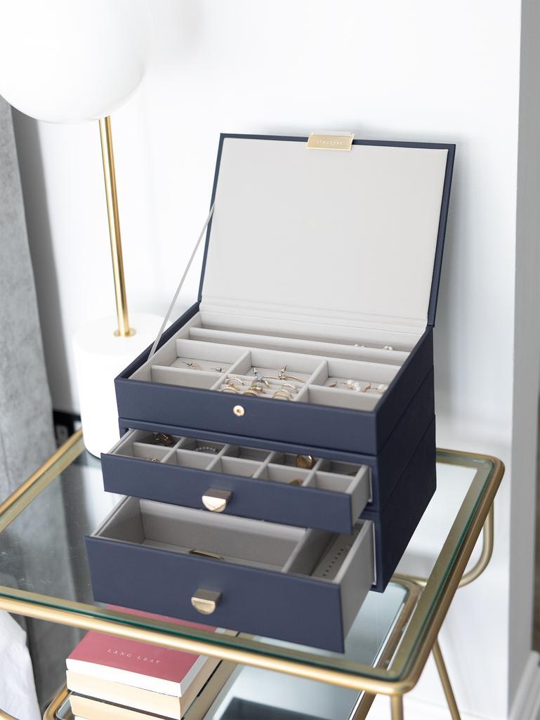 Navy Classic Jewellery Box 2-Drawer Set