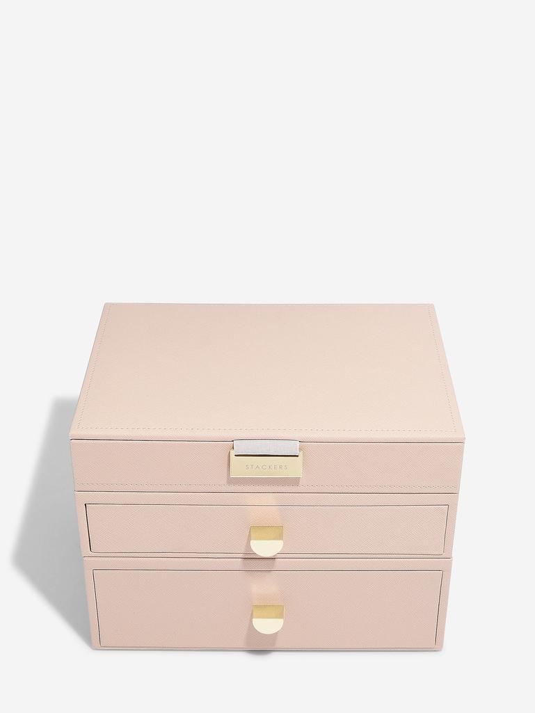 Blush Pink & Champagne Gold Classic Jewellery Box 2-Drawer Set