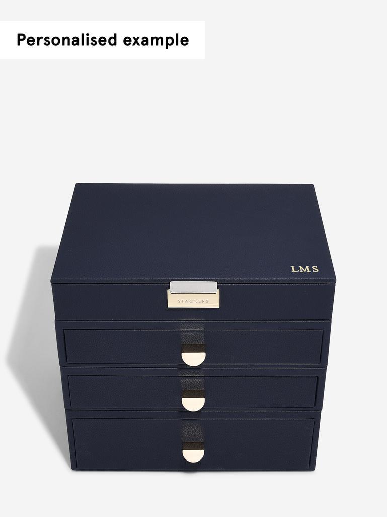 Navy Classic Jewellery Box 3-Drawer Set