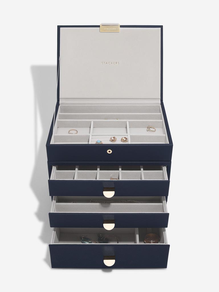 Navy Classic Jewellery Box 3-Drawer Set