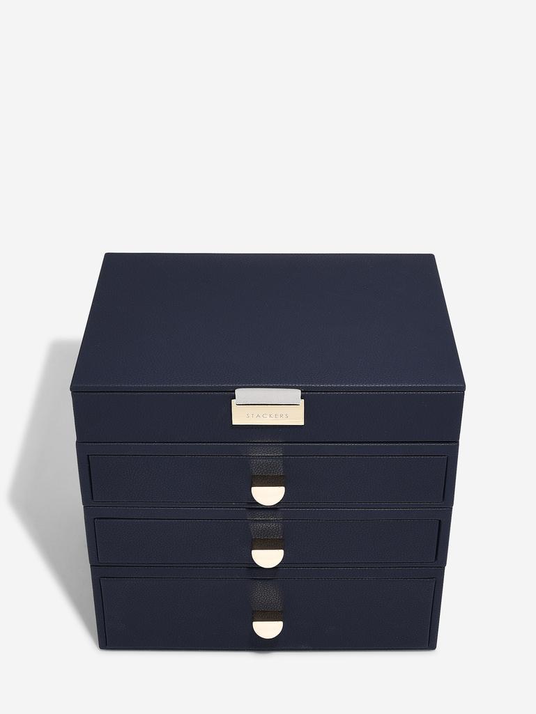 Navy Classic Jewellery Box 3-Drawer Set