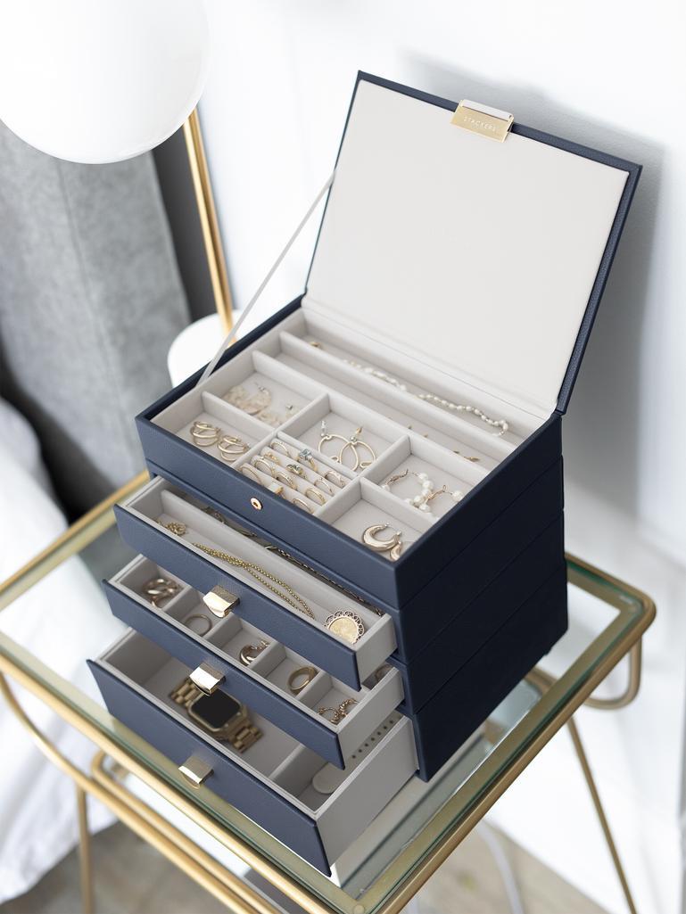 Navy Classic Jewellery Box 3-Drawer Set