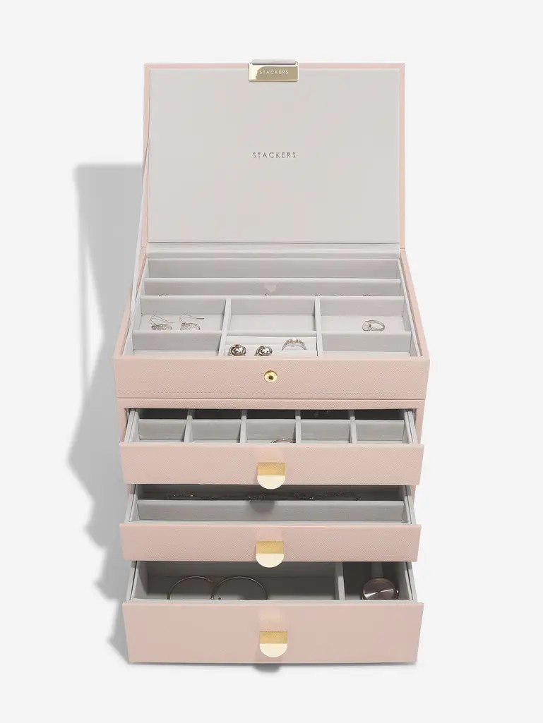 Blush Pink & Champagne Gold Classic Jewellery Box 3-Drawer Set