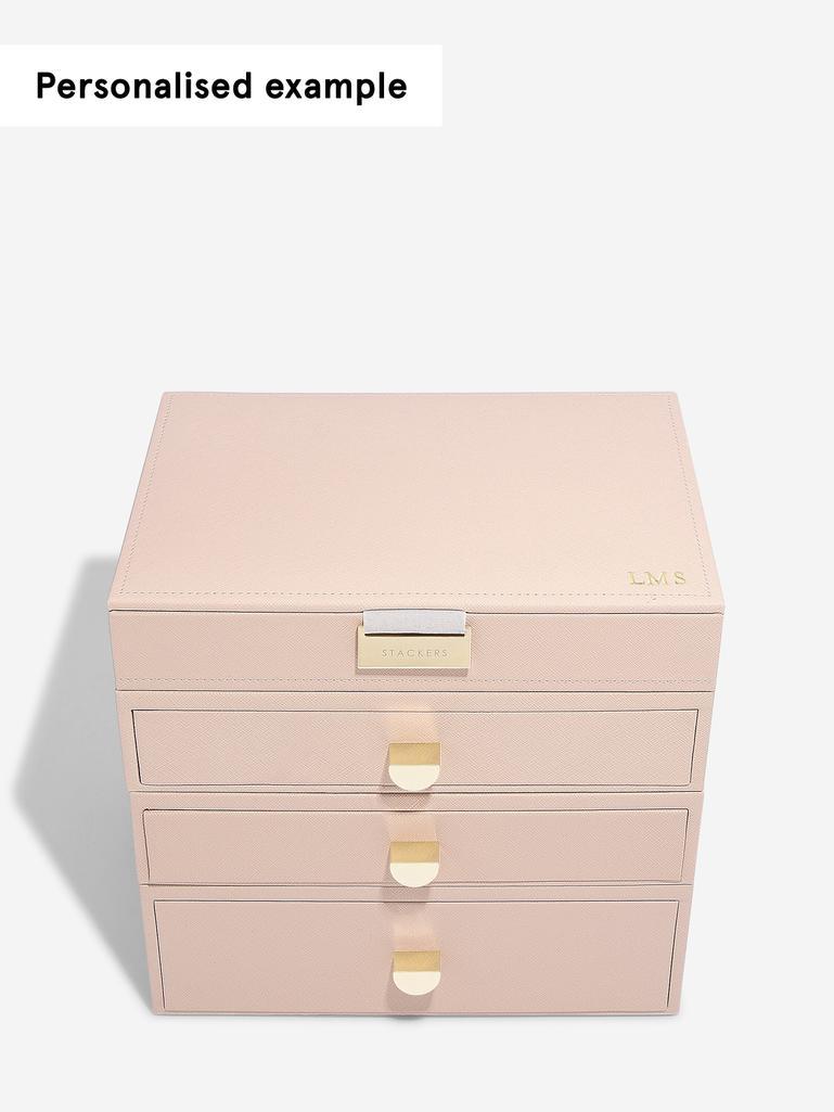 Blush Pink & Champagne Gold Classic Jewellery Box 3-Drawer Set