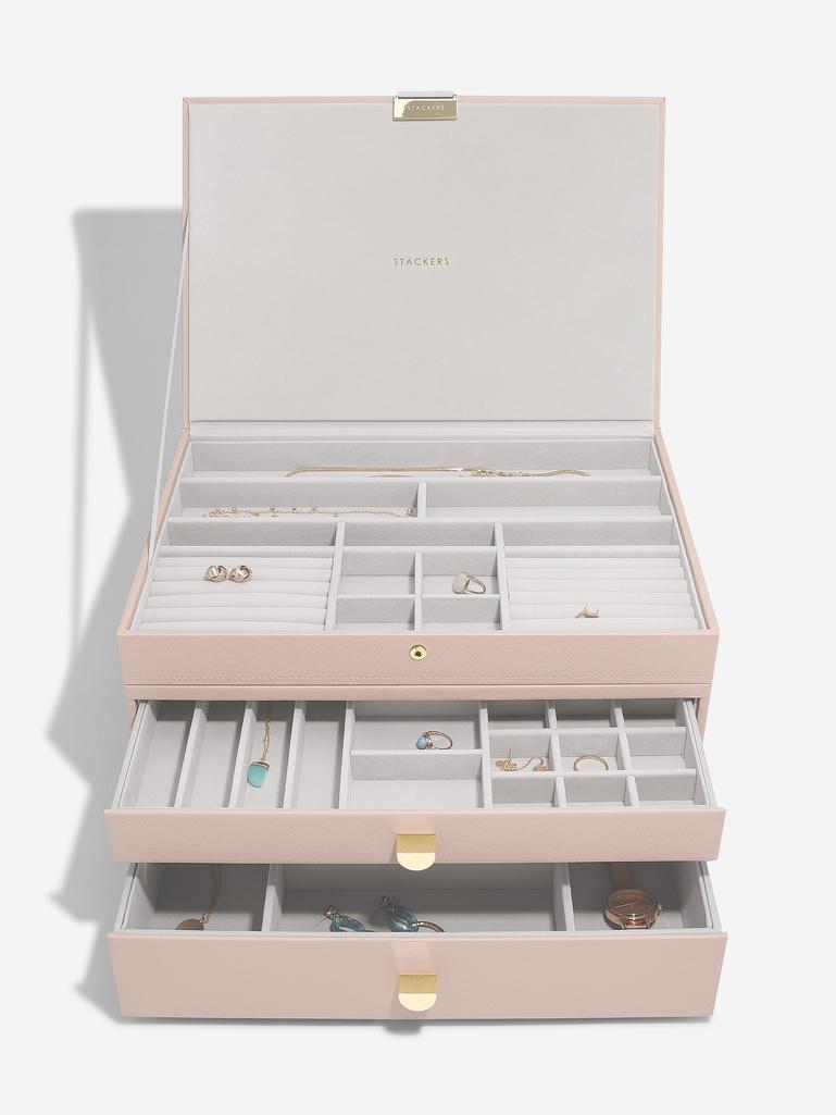 Blush Pink & Champagne Gold Supersize Jewellery Box 2-Drawer Set