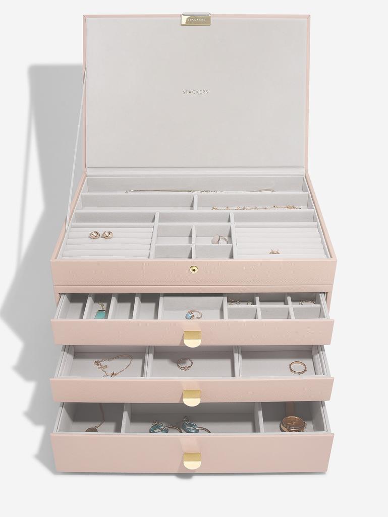 Blush Pink & Champagne Gold Supersize Jewellery Box 3-Drawer Set