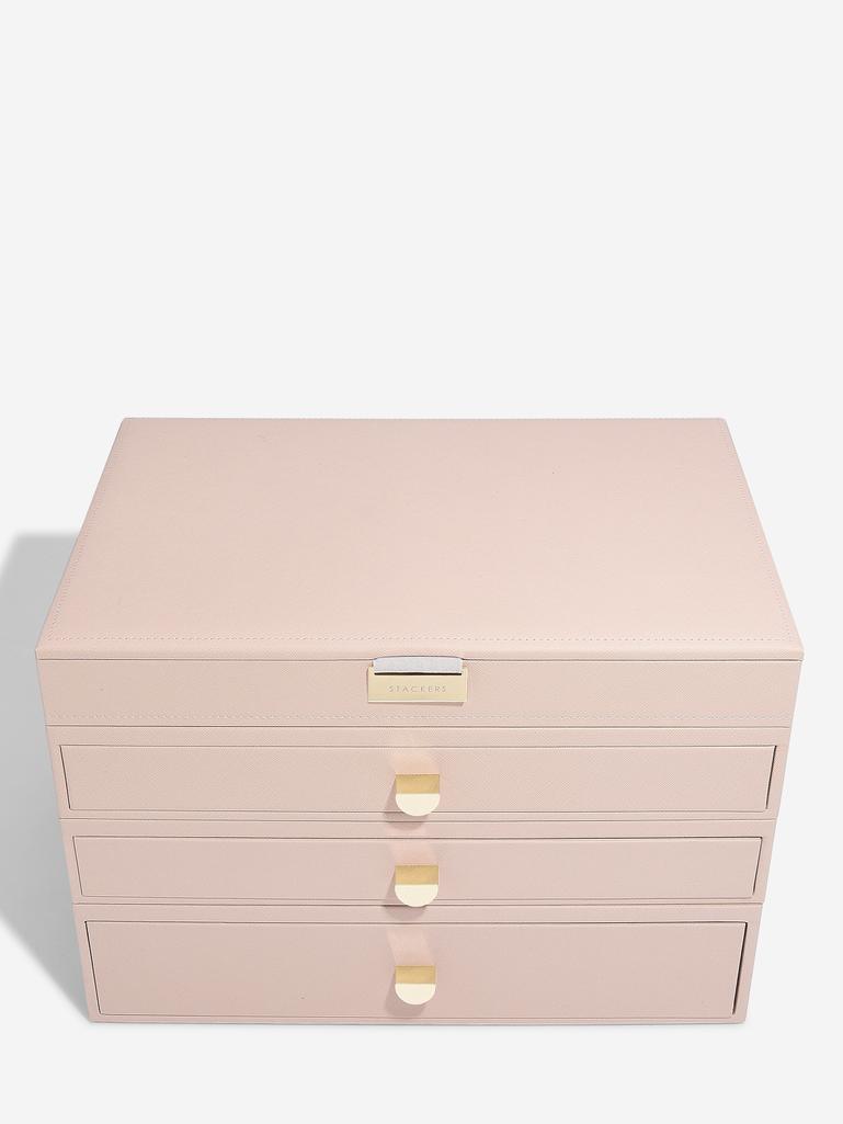 Blush Pink & Champagne Gold Supersize Jewellery Box 3-Drawer Set