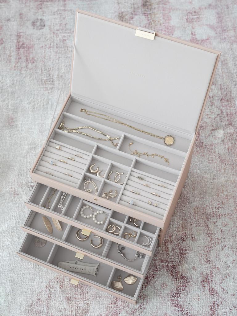 Blush Pink & Champagne Gold Supersize Jewellery Box 3-Drawer Set