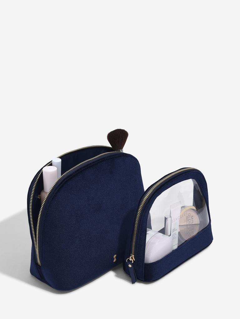 Navy Velvet Nested Cosmetic Bag Set of 2