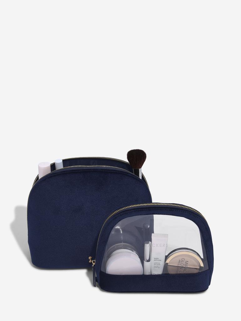 Navy Velvet Nested Cosmetic Bag Set of 2