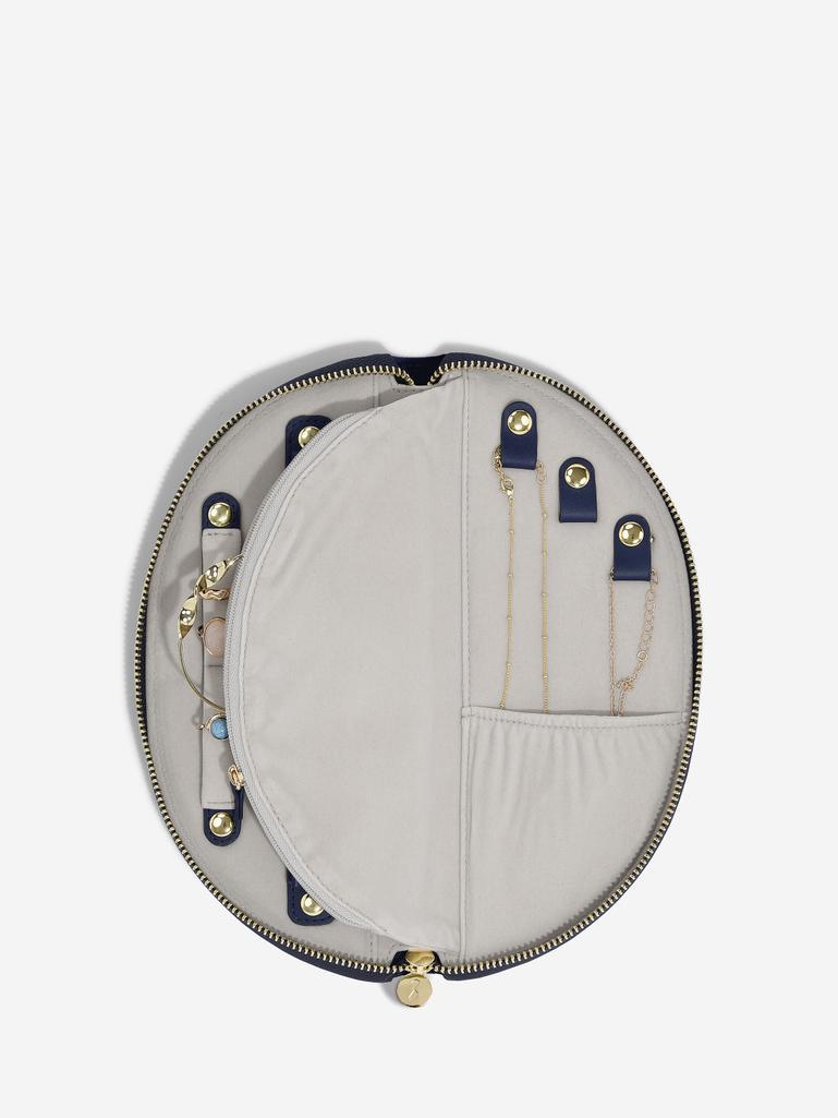 Navy Velvet Crescent Jewellery Roll